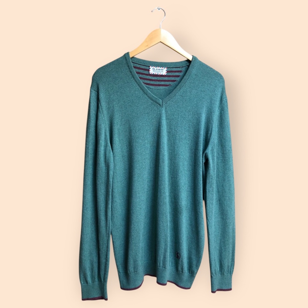 EL GANSO Portugal Green Knit MENS V-neck Sweater Cotton Sustainable MENS XL